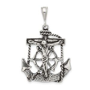 Million Charms 925 Sterling Silver Antiqued Mariner Crucifix Pendant